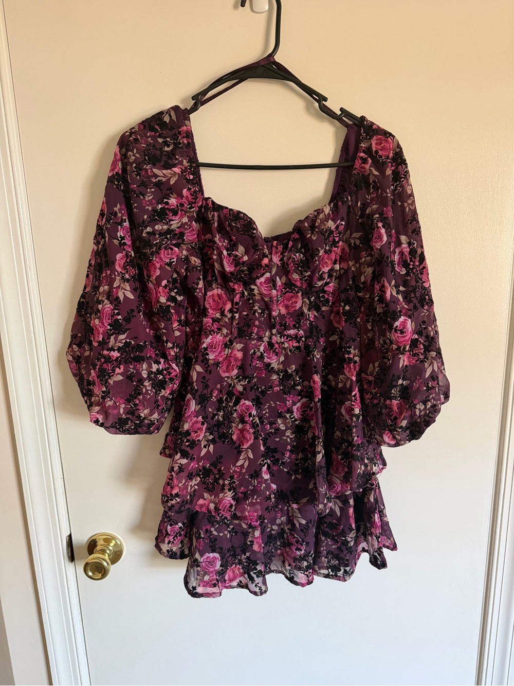 Altar’d State Purple Floral Burnout Tiered Ruffle Mini Dress